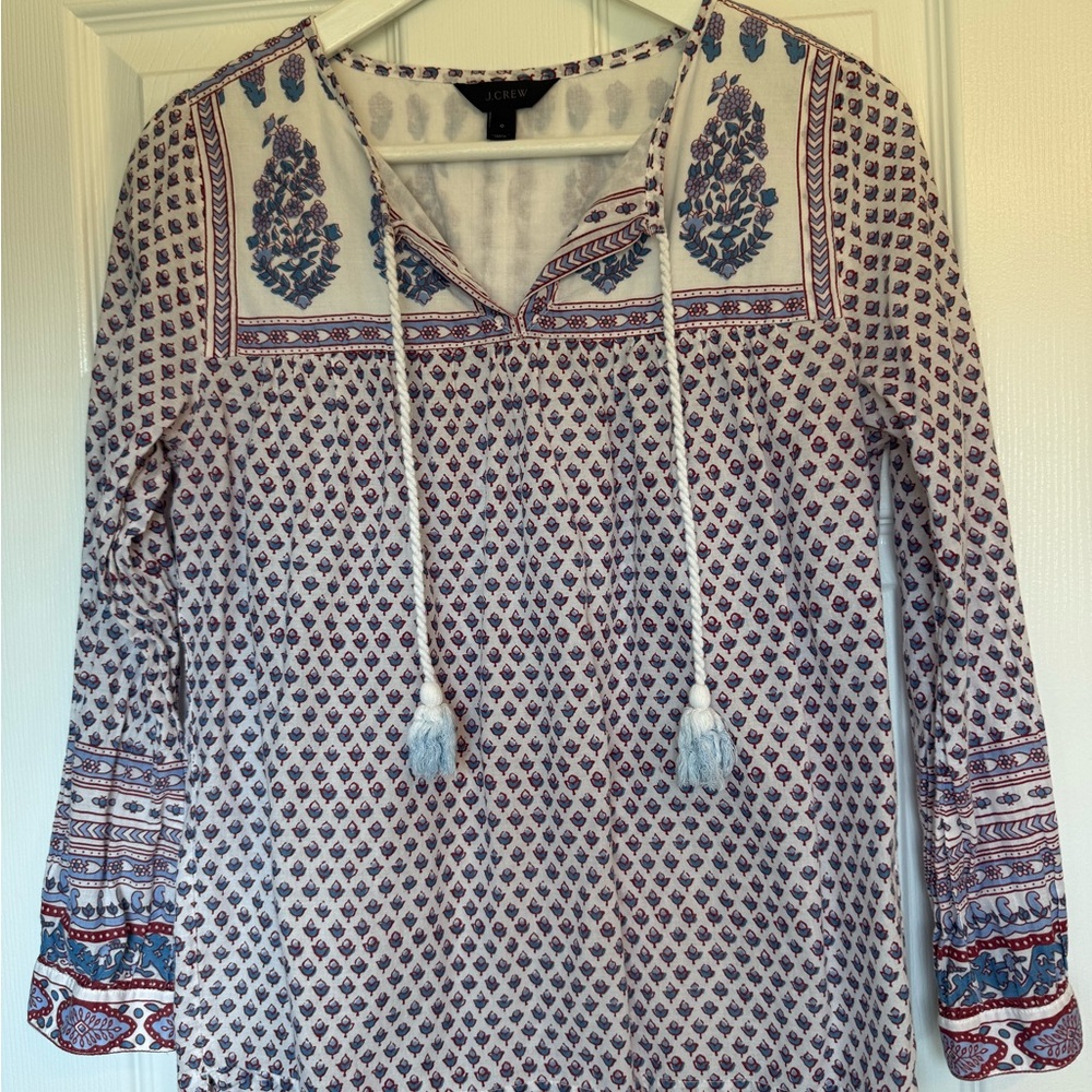 J. Crew boho Tunic Top with Blue and Red Paisley
